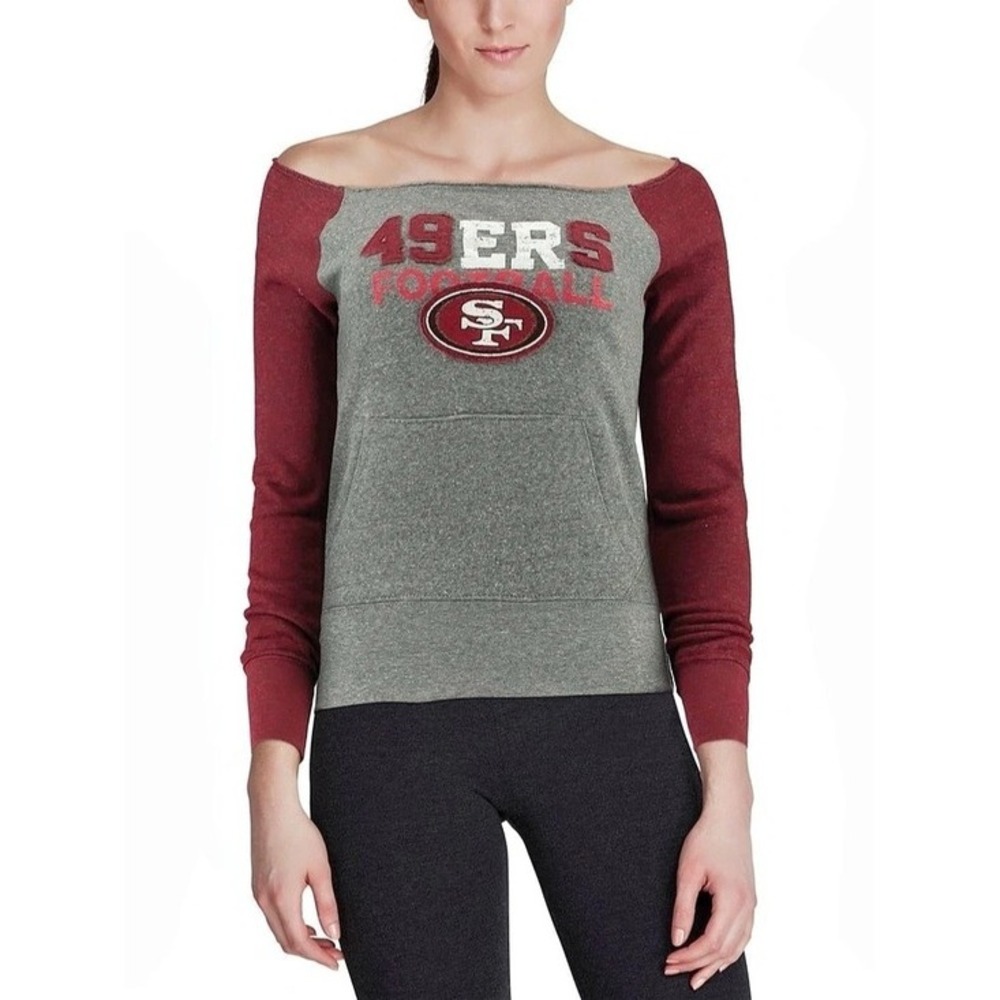 NFL Team Apparel SF 49ERS Medium Fitted Scoop Neck Raglan Sweatshirt Fleece New